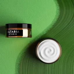 Realistic 3D-rendered ceramic jar mockup on textured green background, ideal for Blender artists and designers.