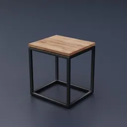 "Geometric wooden and metal bedside tables for Blender 3D - realistic rendering with black corner squares and a sturdy frame. Perfect for home decoration, pub or merchant stands. Untextured, orthoview, and centered full body."
