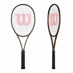 Detailed 3D model of two Wilson Blade 98 Tennis Rackets, front and back view, with intricate strings and grip textures.