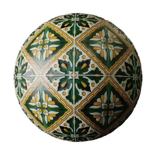 High-quality rustic hand-painted ceramic tile texture for Blender 3D materials library, featuring PBR compatibility.