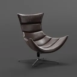 "High-resolution 3D model of a Scandinavian style leather armchair with a metal leg, ideal for Blender 3D. Featuring plush leather pads, an elegant design with yinyang shaped patterns, and a polished finish. Perfect for adding a touch of luxury to your virtual furniture collection."