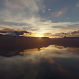Lake and Mountain Dramatic Sunset