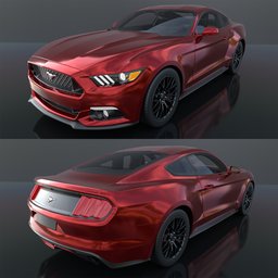 "Ford Mustang Car 2015 3D model perfect for game engines with detailed exterior and interior. Created with Blender 3D software and inspired by Jack C. Mancino. Rendered with Daz3D Genesis Iray shaders in a trending vehicle design concept."
