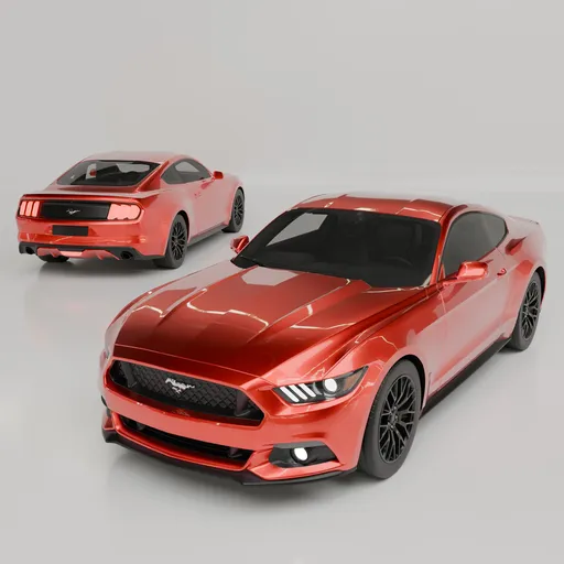 Detailed red 2015 muscle car, 3D model with interior, suited for Blender rendering and game engine integration.