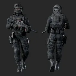 Police Tactical Unit Low Ready Walking