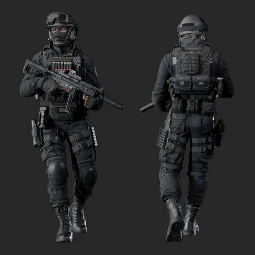 Police Tactical Unit Low Ready Walking