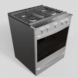 Detailed 3D model of a modern gas range stove with digital controls optimized for Blender rendering.