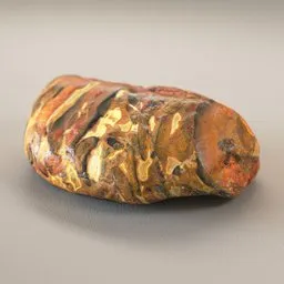 "Striped Stone 3D model for Blender 3D - Environment Elements category. High-quality photoscan of a small stone with a unique pattern on a table, perfect for adding realistic texture to any 3D environment. Available in uncompressed PNG format for easy integration."