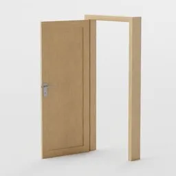 High-quality 3D interior door model with frame, hinge detailing, optimized for Blender use.