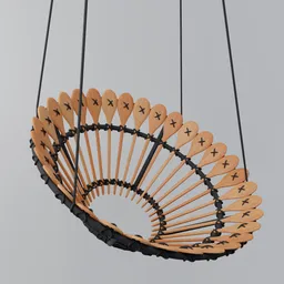 Detailed 3D model of an artistic rope and wooden spoon swing, ideal for Blender rendering in outdoor scenes.