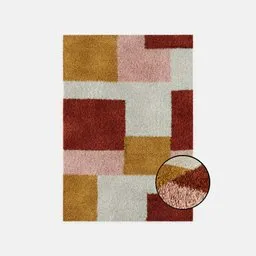 Realistic Blender 3D cotton rug model with pink, yellow, and white patches from Nazar's aquarelle kids' collection.