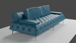 Detailed 3D model showcasing a modern blue Chesterfield sofa with tufted fabric, perfect for Blender design projects.