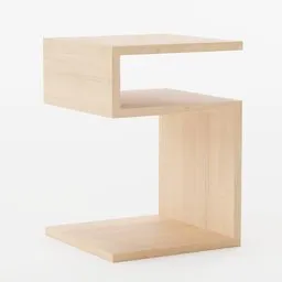 Minimalist wooden bedside table 3D model with upper shelf for Blender rendering.