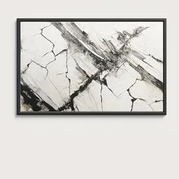 Highly textured 3D rendering of an abstract monochrome scratched oil canvas compatible with Blender.