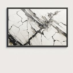 "Abstract monochrome painting with cracked, scratched texture on white background. Suitable for Blender 3D modeling and design projects. Category: Painting."