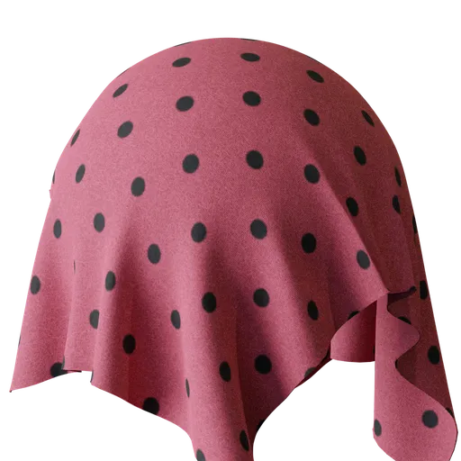 High-resolution red polka dot fabric texture for PBR material in Blender 3D applications.