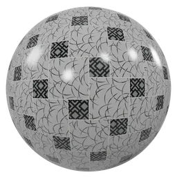 High-resolution PBR material texture of gray and black patterned tiles for 3D modeling and rendering in Blender.