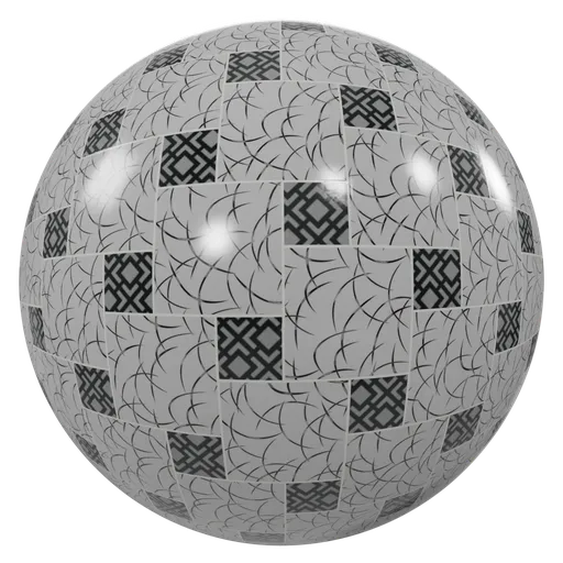 High-resolution PBR material texture of gray and black patterned tiles for 3D modeling and rendering in Blender.