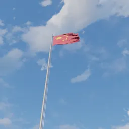 Custom-textured 3D China Flag on a pole, rendered in Blender, suitable for historical 3D scenes.