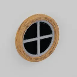 "Circle Wooden Window 50x6x50 for Blender 3D: A round window with a wooden frame, perfect for modular buildings. Inspired by Vija Celmins and rendered with checkmate, this 3D model features high-quality wood materials and a slate-like texture. Bring a touch of artistry to your designs with this Constant Permeke-inspired oak window."