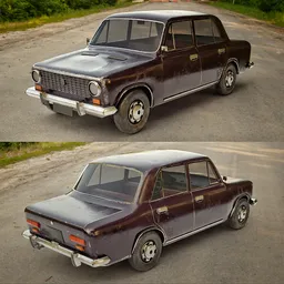 Detailed 3D model of a classic Lada 2101 car with 512, 1k, and 2k texture options, compatible with Blender.