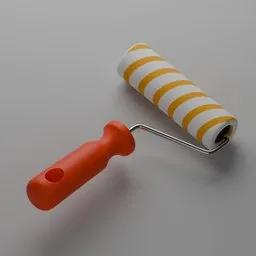 3D modeled paint roller with striped pattern and red handle, designed for Blender rendering.