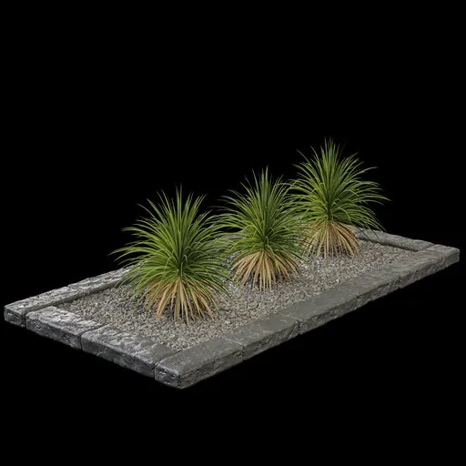 Detailed 3D model of garden trees on cobblestone base, created in Blender with realistic textures for architectural visualization.
