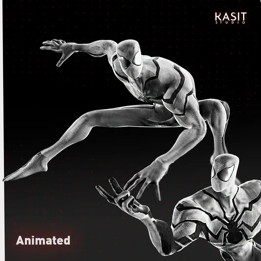 Low Poly Spider-Man 3D model in action poses, PBR textures, Blender compatible, game-ready animation.