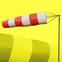 "Procedurally animated Windsock 3D model for Blender 3D. Easily adjust wind speed, distortion strength and wind direction. Perfect for weather apps, aviation simulations and beach scenes."