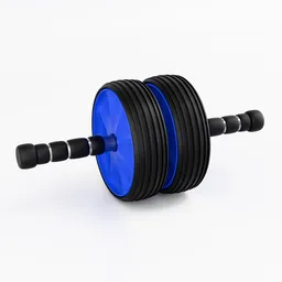 3D Blender model of a black and blue gym/yoga roller wheel with realistic textures and materials.