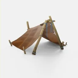Simple stylized low poly 3D blender model of a tent, optimized for game development