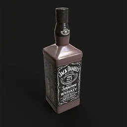 Detailed 3D whiskey bottle model, PBR, low-poly, suitable for Blender and game development.