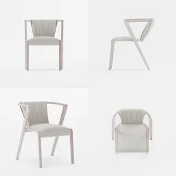 Alt text: "Wood and fabric chair model in Blender 3D, inspired by Fuga | LARİX Chair. 2K textures and subtle color variations. Created by Jesper Knudsen in 2018."
