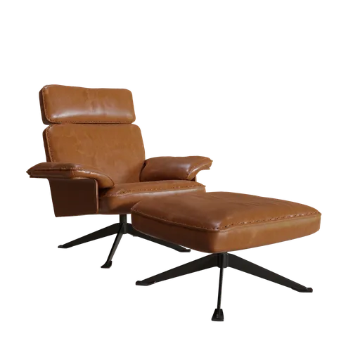 Leather Armchair with Ottoman