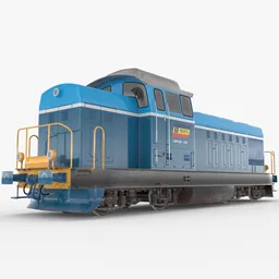 "Blender 3D model of Romanian diesel shunting locomotive Faur LDH-125. Realistic textures and details including high resolution coal texture, blue or red color options, and photorealistic character model. Perfect for rail vehicle asset packs or realistic industrial scenes."