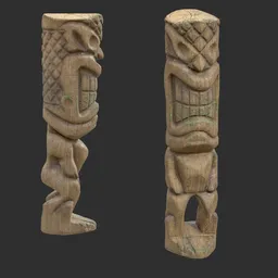 Tiki God Diamond Face Statue Moss Wood