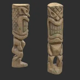 Tiki God Diamond Face Statue Moss Wood