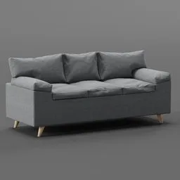 "Discover the 'Gedve 3 seats' sofa, a stunning low poly 3D model for Blender 3D. Inspired by Bjørn Wiinblad, this Scandinavian-designed couch showcases a detailed body and face, complete with pillows. Perfect for interior designers, this centred position sofa from Jysk will elevate your virtual renders with its sleek lines and gray background."