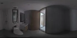 Modern bathroom HDR lighting with mirror reflection and sleek design for realistic scene rendering.