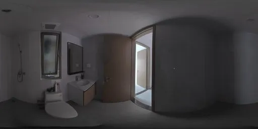 Modern bathroom HDR lighting with mirror reflection and sleek design for realistic scene rendering.