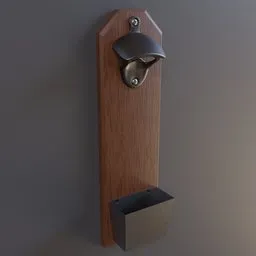 3D model of a wall-mounted bottle opener with cap catcher in Blender format.