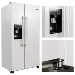 Highly detailed Blender 3D model of a modern side-by-side refrigerator with ice dispenser.