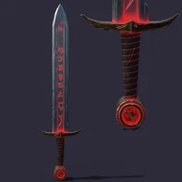 Engraved Medieval Sword Red-Hot Metal Game ready