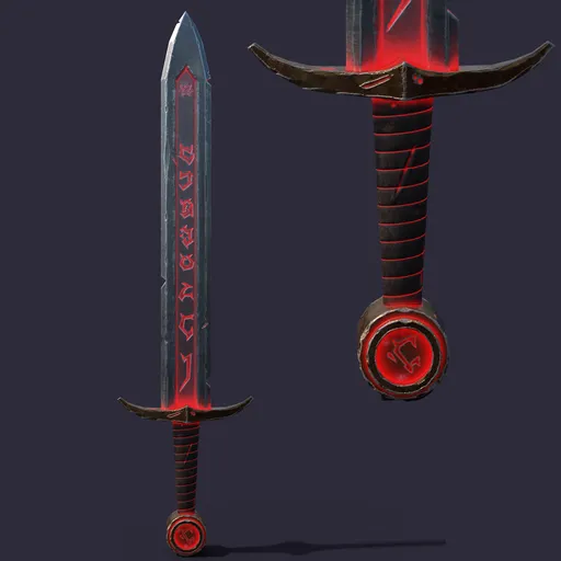 Engraved Medieval Sword Red-Hot Metal Game ready