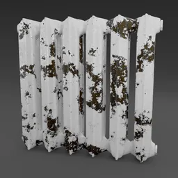 Detailed 3D-rendered vintage cast iron radiator model with realistic textures, suitable for Blender animation projects.