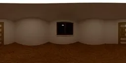 Bright empty interior with wavy wooden floor and open door in HDR lighting setup