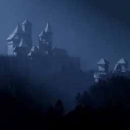 Ancient Castle with misty mountain