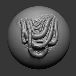 Detailed 3D sculpting brush imprint of hanging entrails for zombie model textures in Blender.