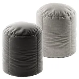"A modern beige pouf in two color variants, Fumo plush, with a relaxed posture and aikido style, showcased against a white background. Official product photo by Marten Post, ideal for Blender 3D models. Available in the nanospace design, capturing a sky-high view in the style of The Expanse. A versatile addition to any 3D modeling project."