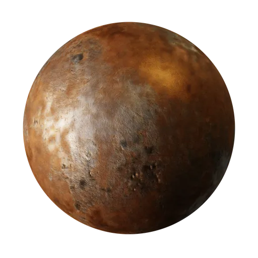 High-resolution PBR texture of weathered orange metallic surface with rust spots, ideal for 3D modeling and rendering.